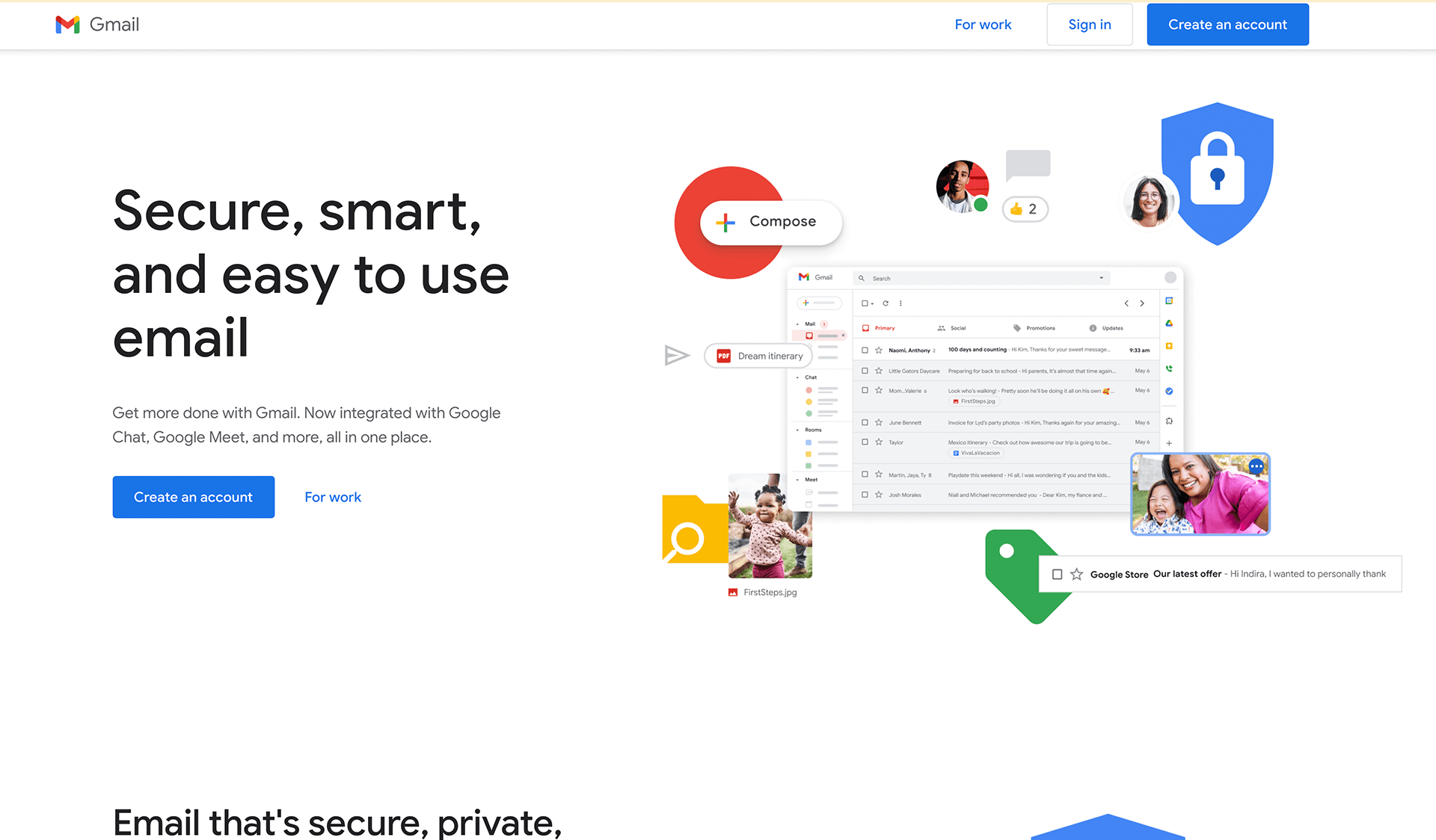 Captura de tela do site do Gmail