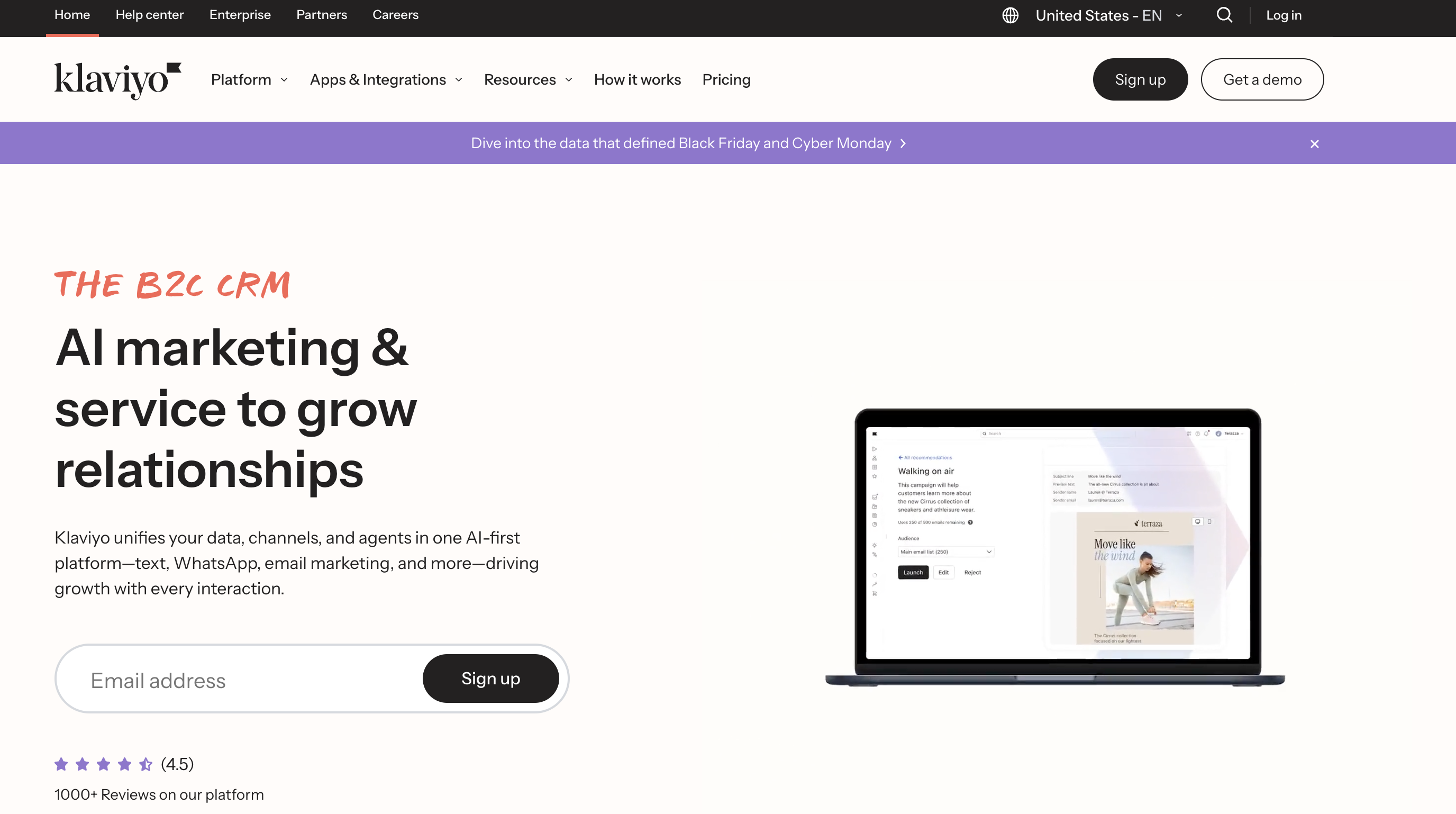 Zrzut ekranu strony internetowej Klaviyo