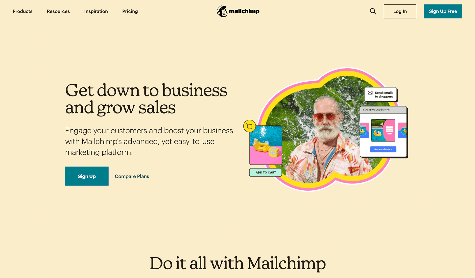 Mailchimp web sitesinin ekran görüntüsü