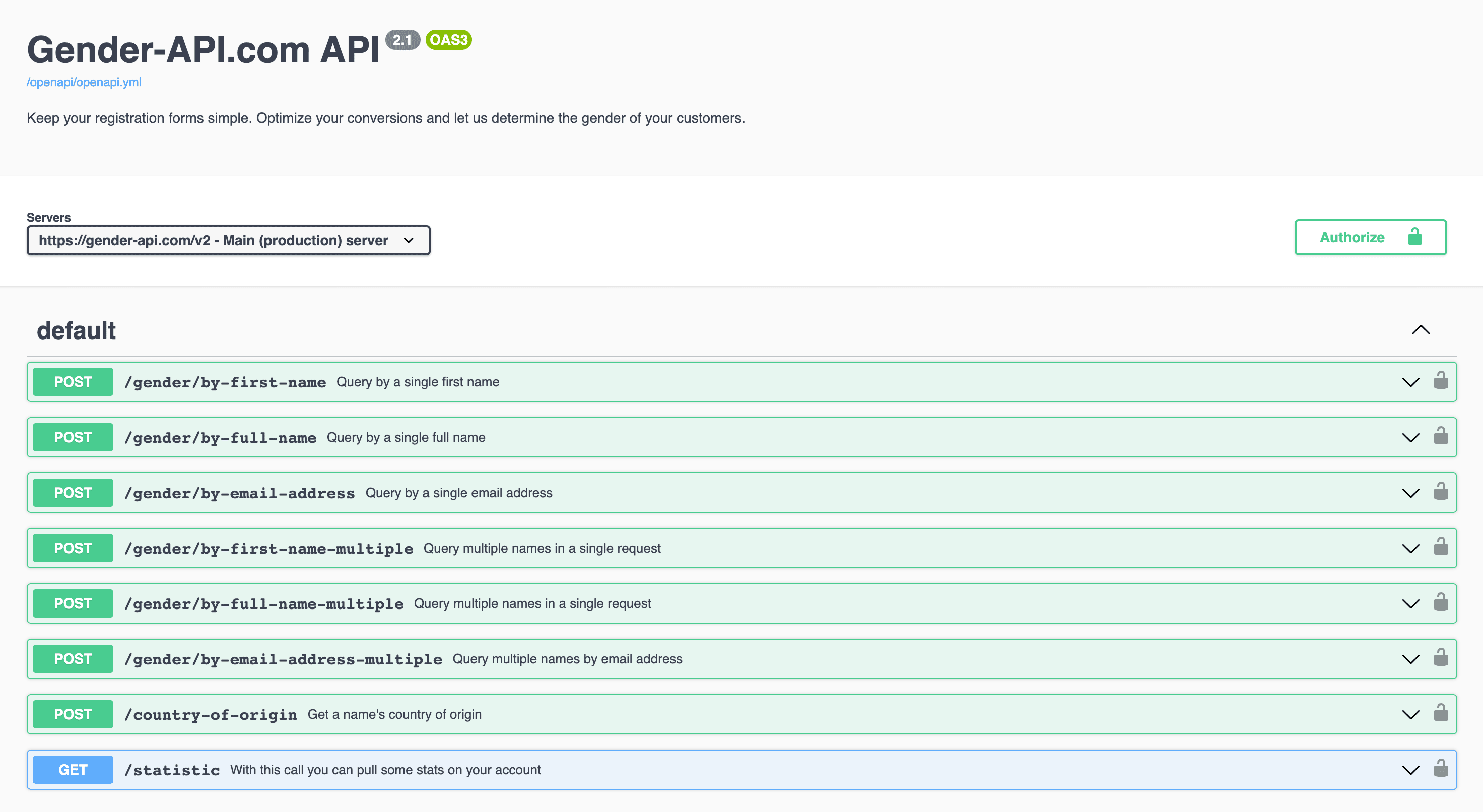 Capture d'écran de l'API Swagger Gender-API.com