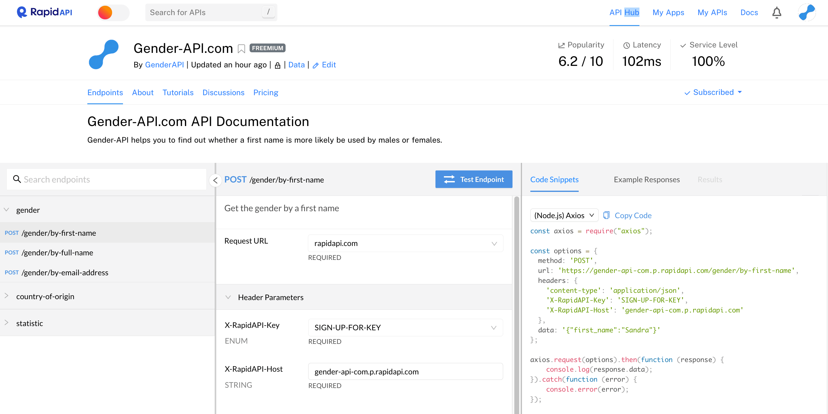 Integrate Gender API Through RapidAPI Gender API Determines The 