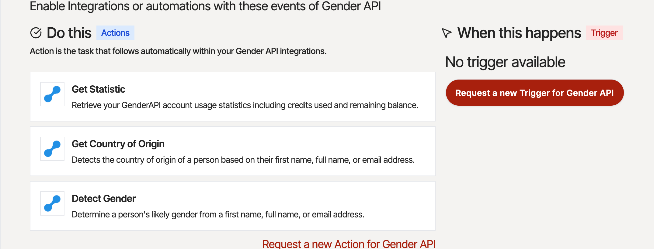 viaSocket में उपलब्ध Gender-API एक्शन